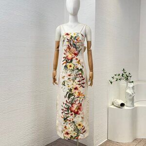 Ivory Palm Column Linen Midi Dress - Resort Swim 2024 Collection